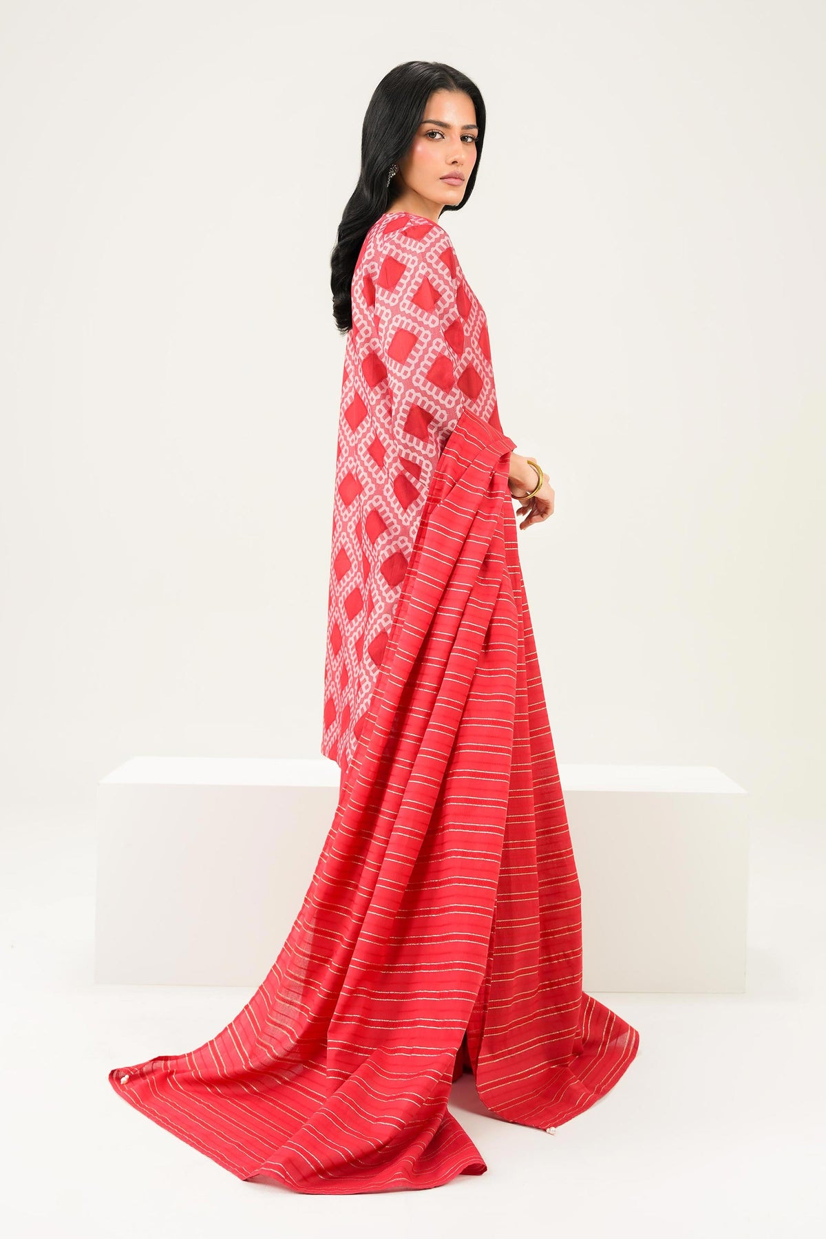 Red 3 Piece - Printed Suit - PW25-523