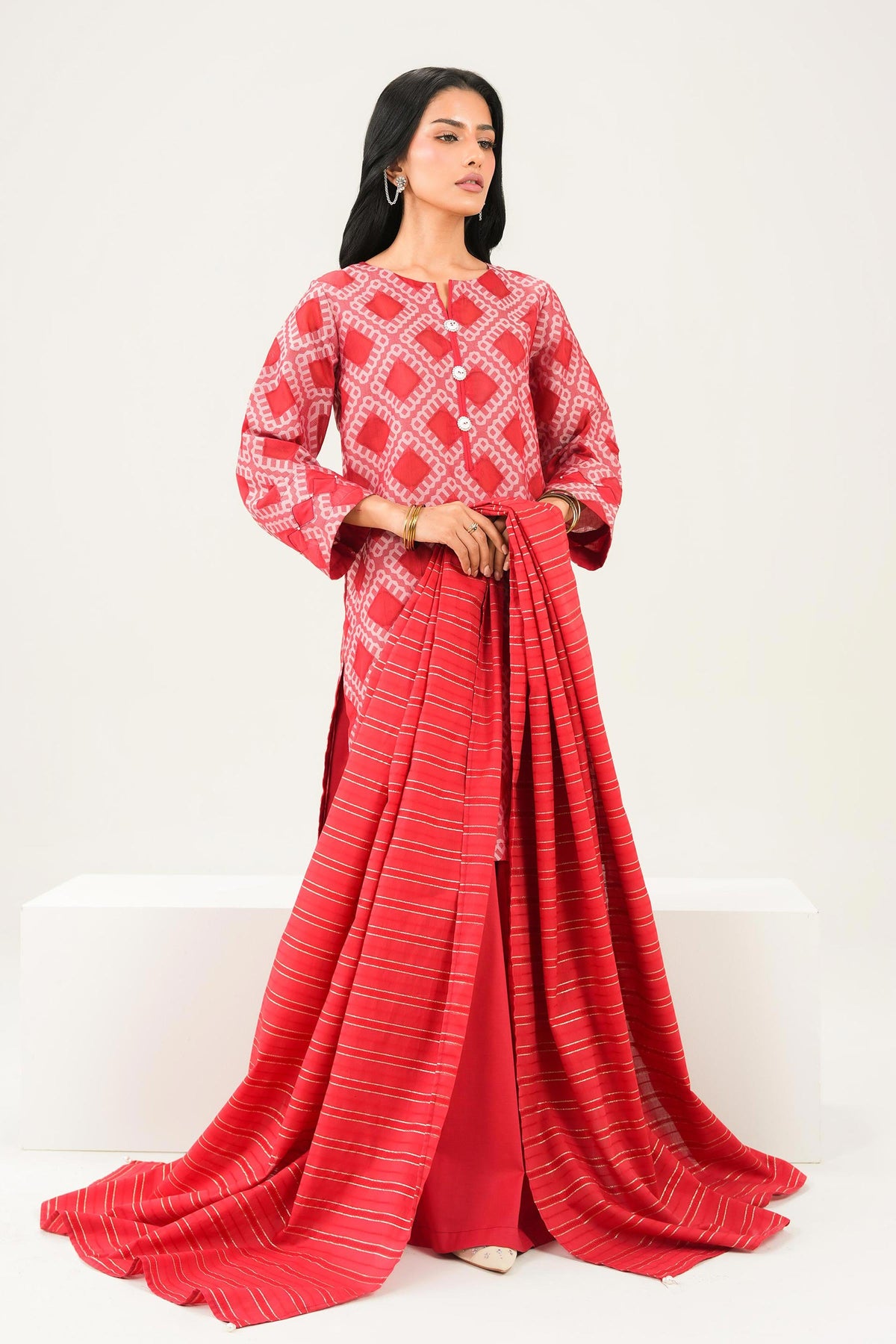 Red 3 Piece - Printed Suit - PW25-523