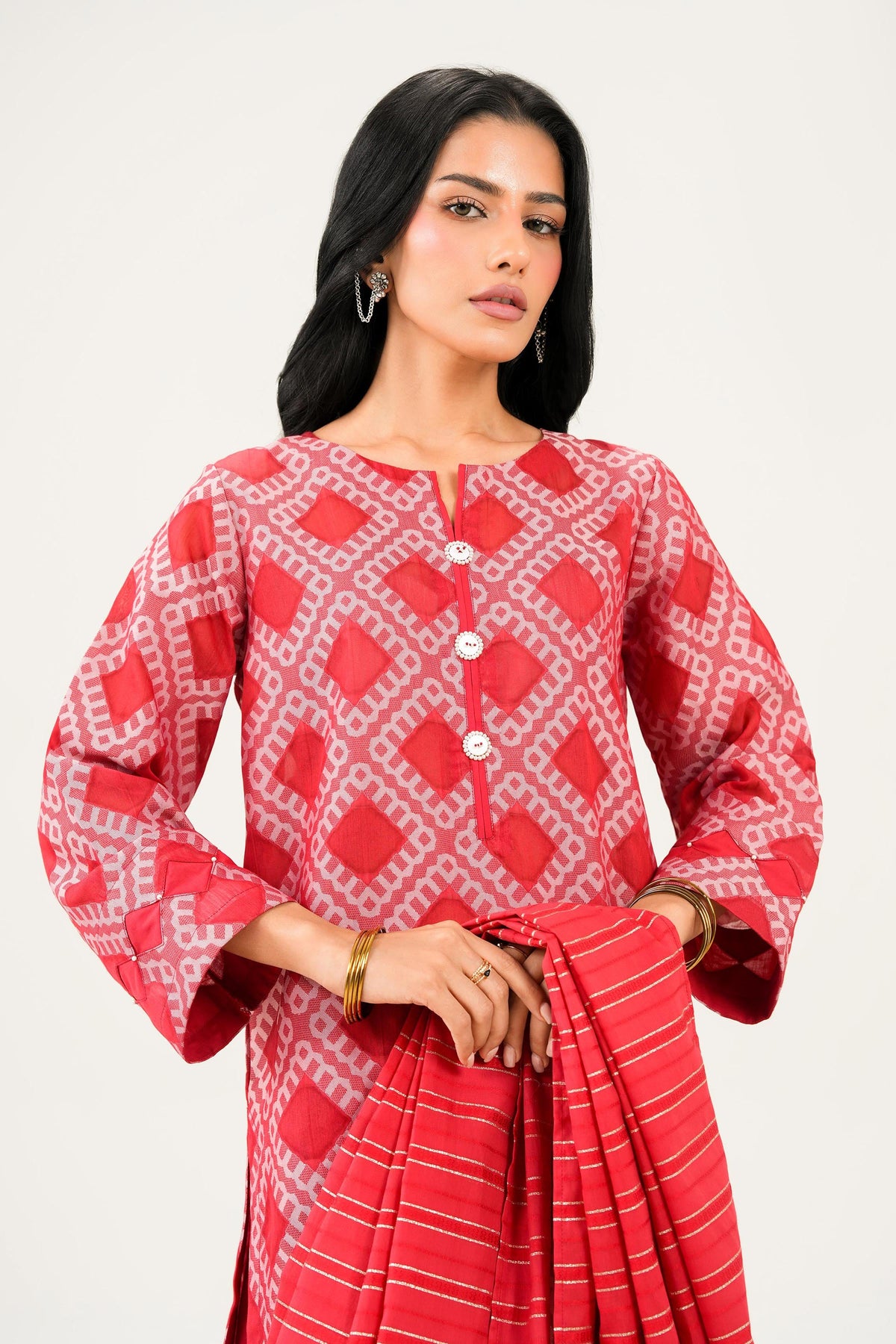 Red 3 Piece - Printed Suit - PW25-523