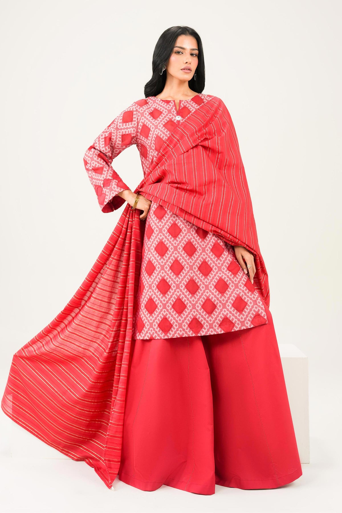 Red 3 Piece - Printed Suit - PW25-523
