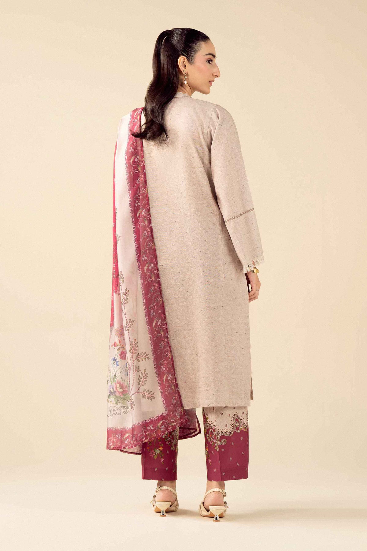 Beige 3 Piece - Printed Suit - PW25-536