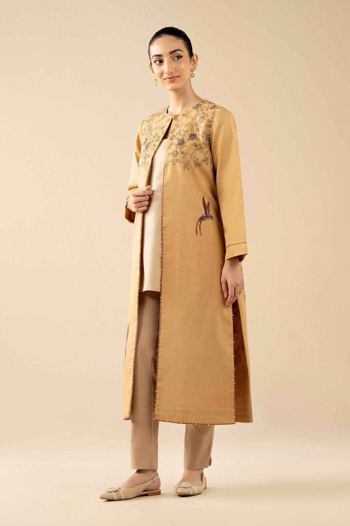 Beige Embroidered Jacket - PW25-546