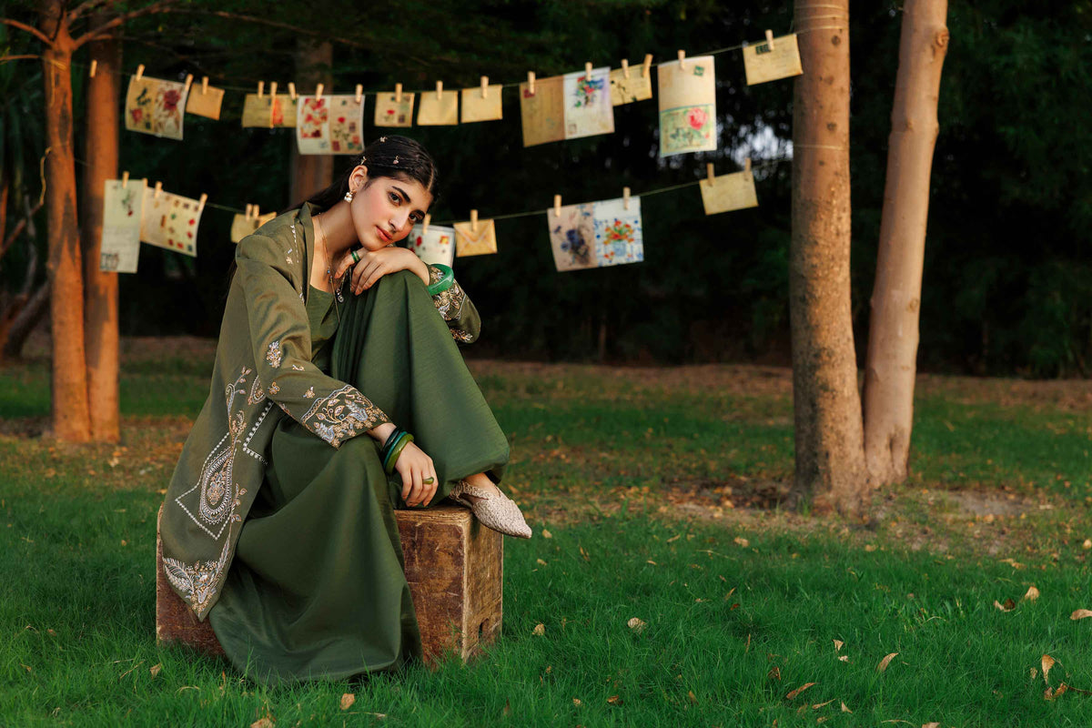 Olive Green Embroidered Jacket - PW25-547