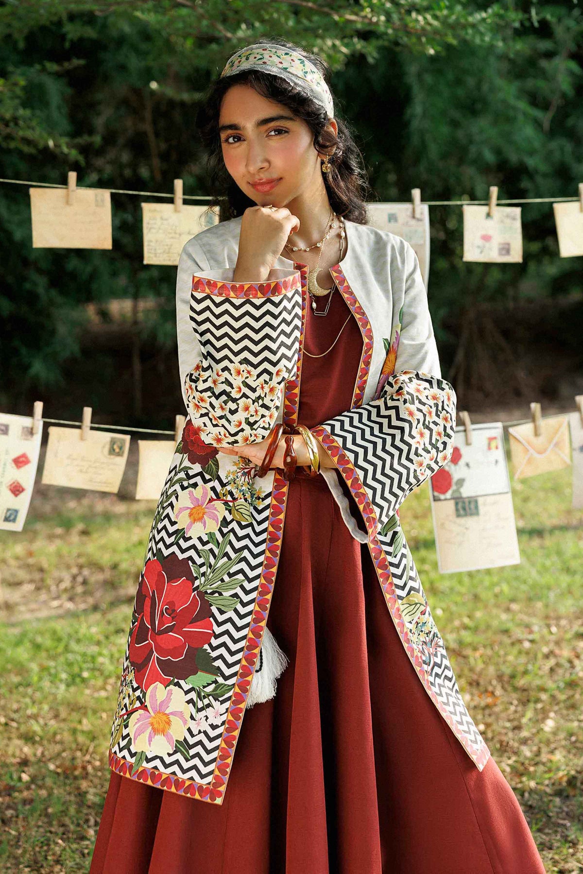 Beige Printed Jacket - PW25-556