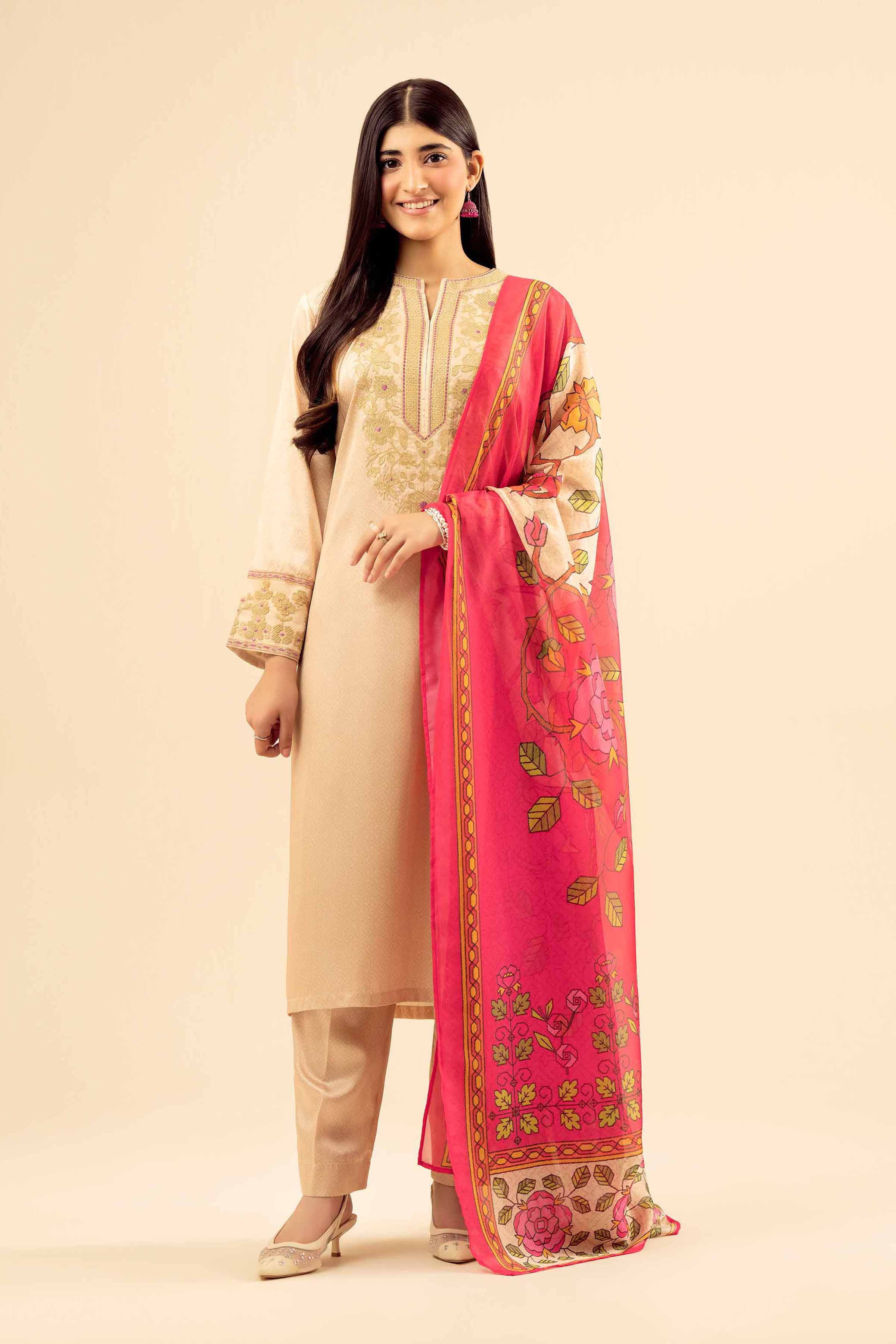3 Piece - Printed Embroidered Suit - PW25-68