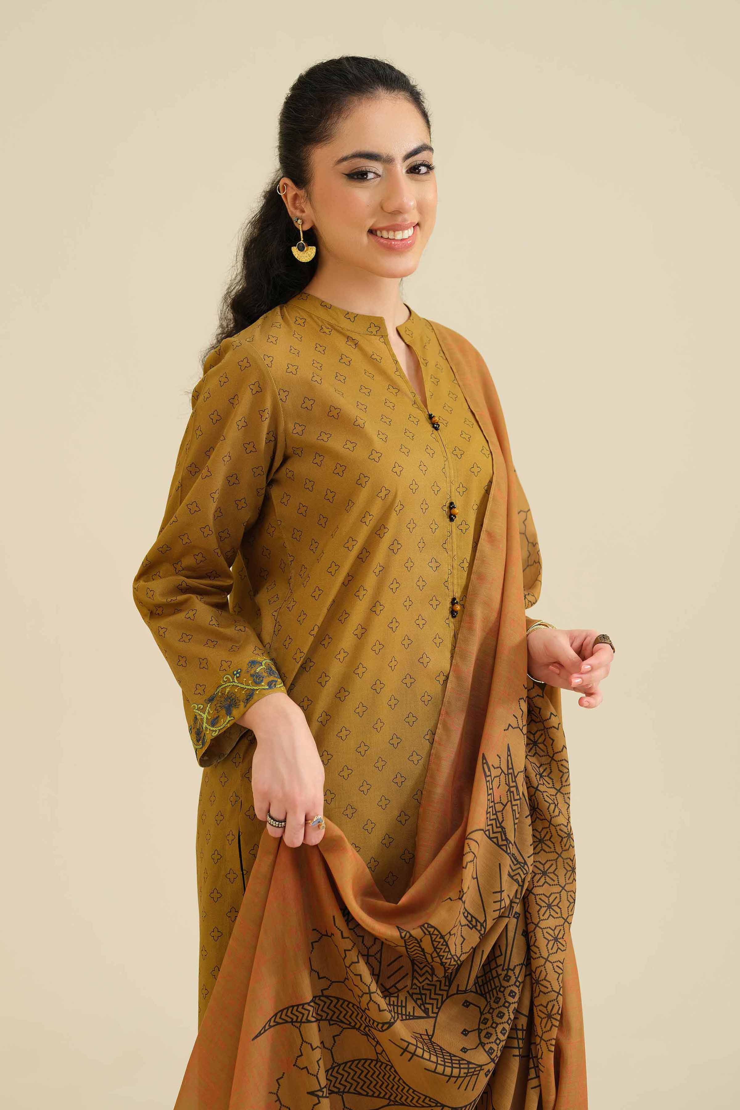 2 Piece - Printed Embroidered Suit - PW25-72