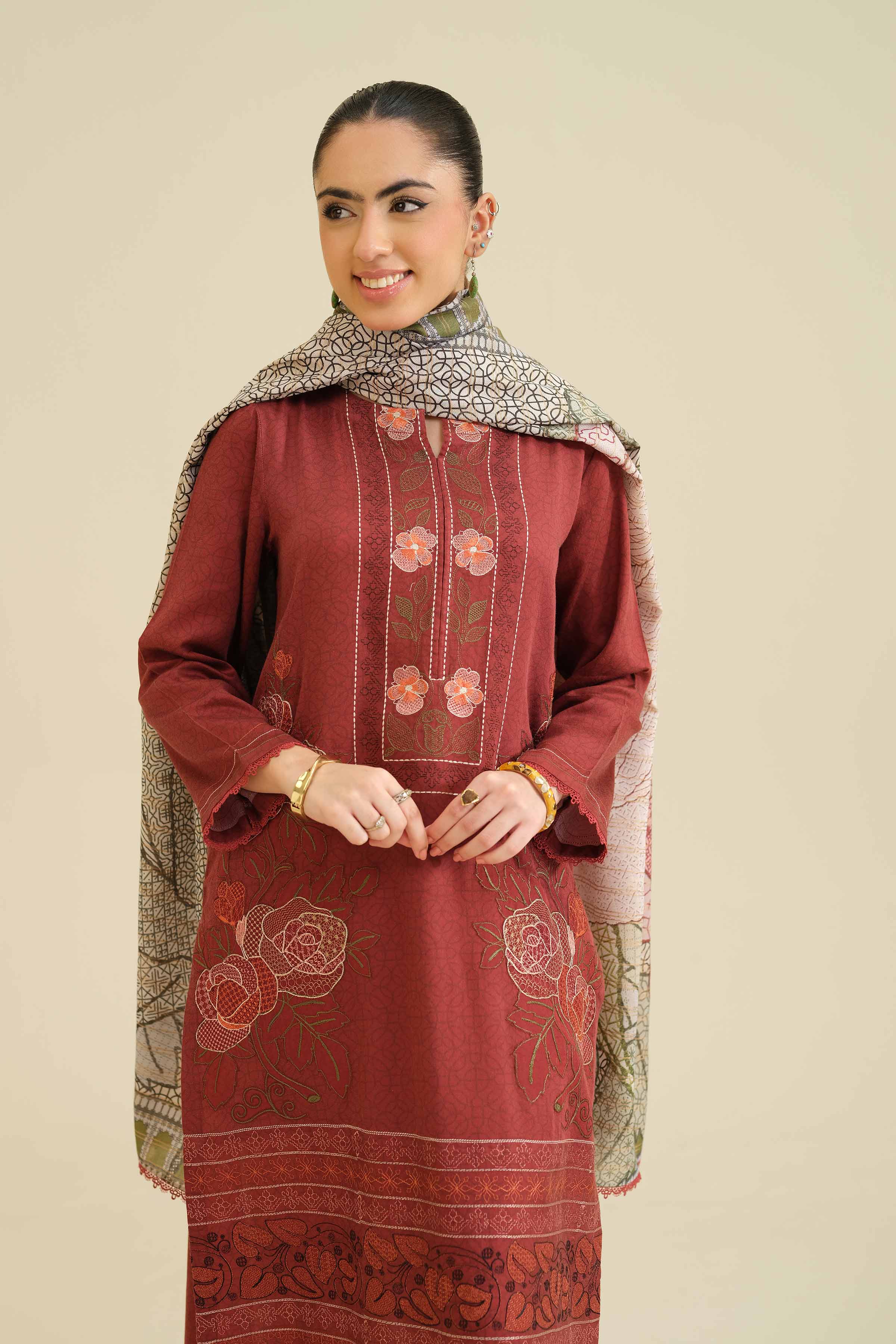 2 Piece - Printed Embroidered Suit - PW25-74