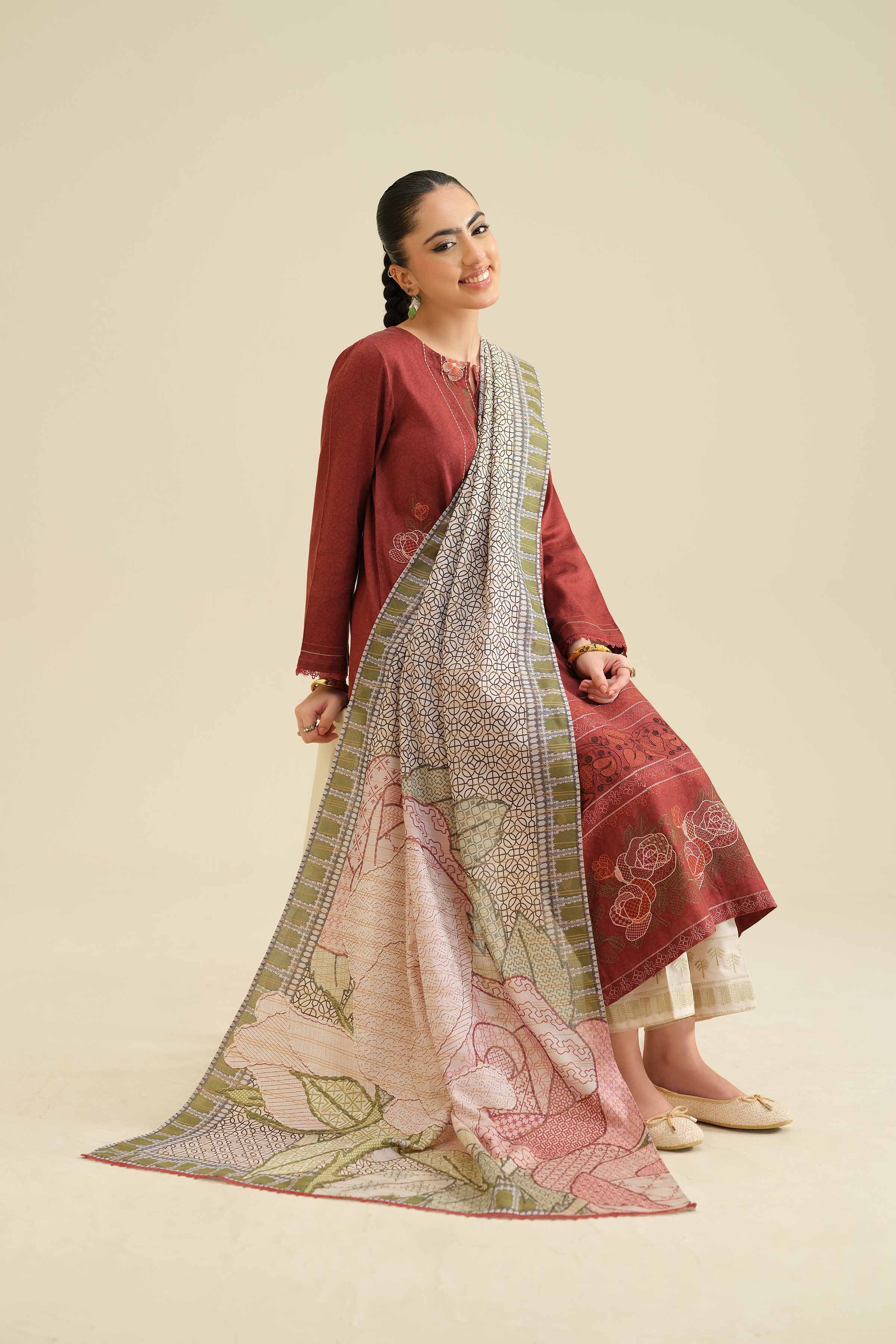 2 Piece - Printed Embroidered Suit - PW25-74