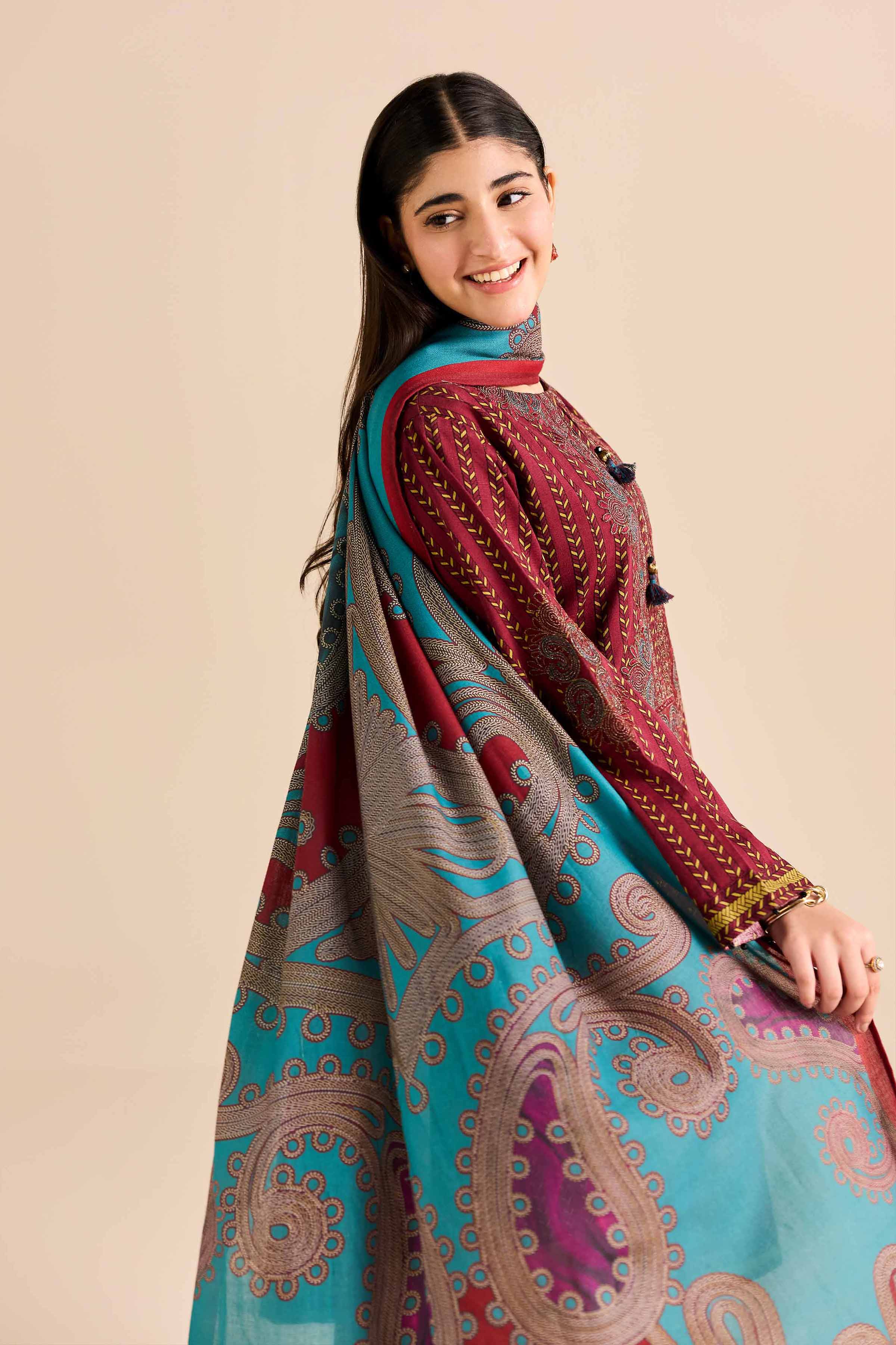 2 Piece - Printed Embroidered Suit - PW25-91