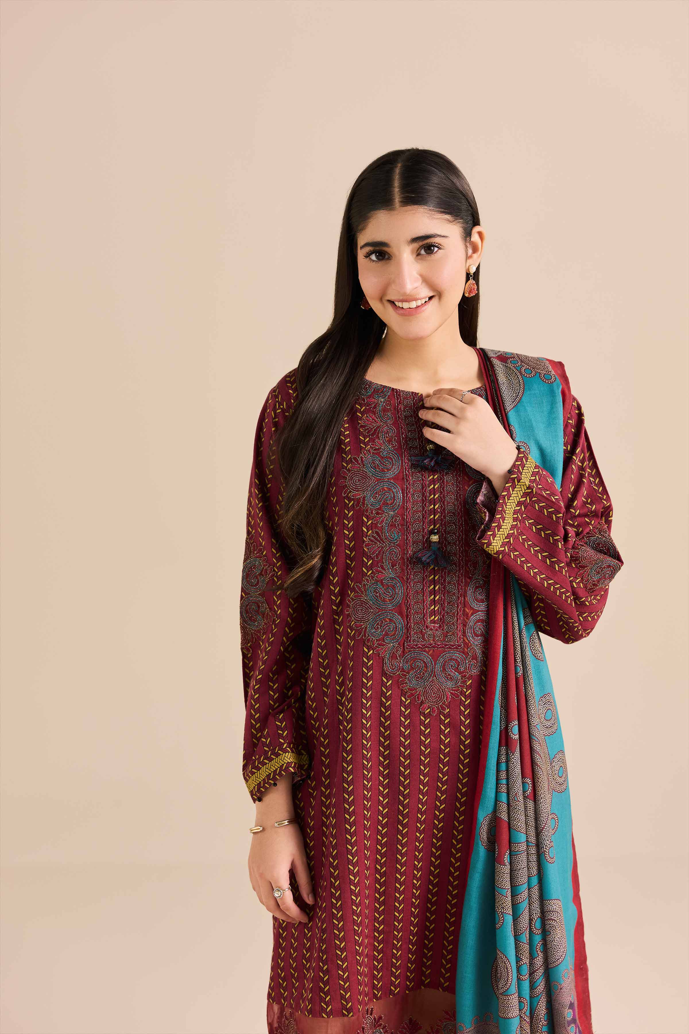 2 Piece - Printed Embroidered Suit - PW25-91