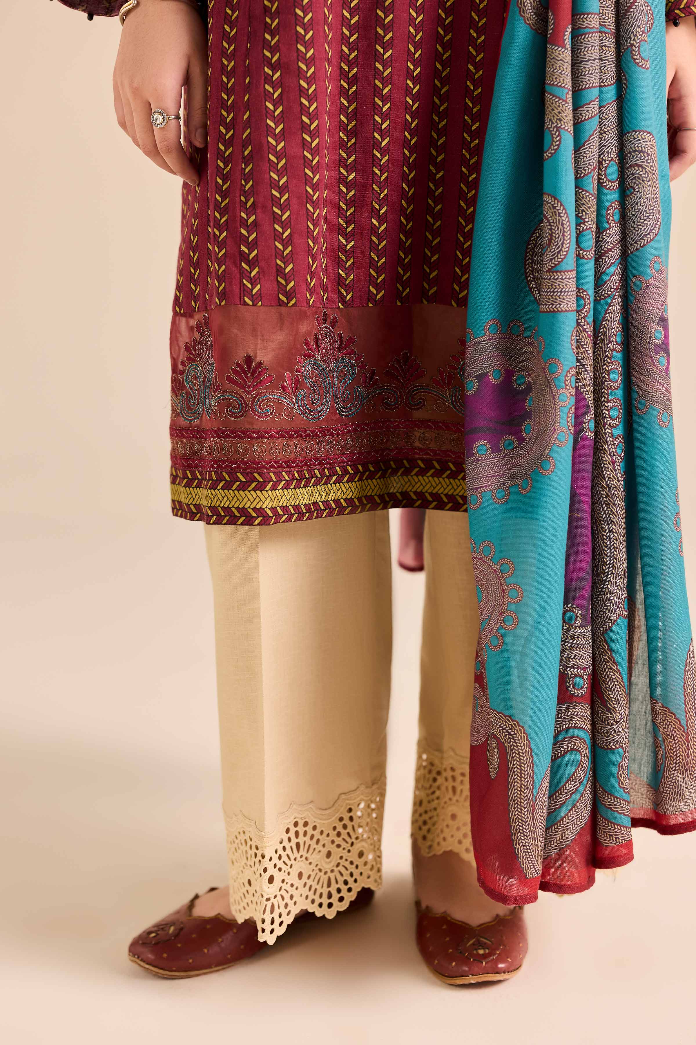 2 Piece - Printed Embroidered Suit - PW25-91