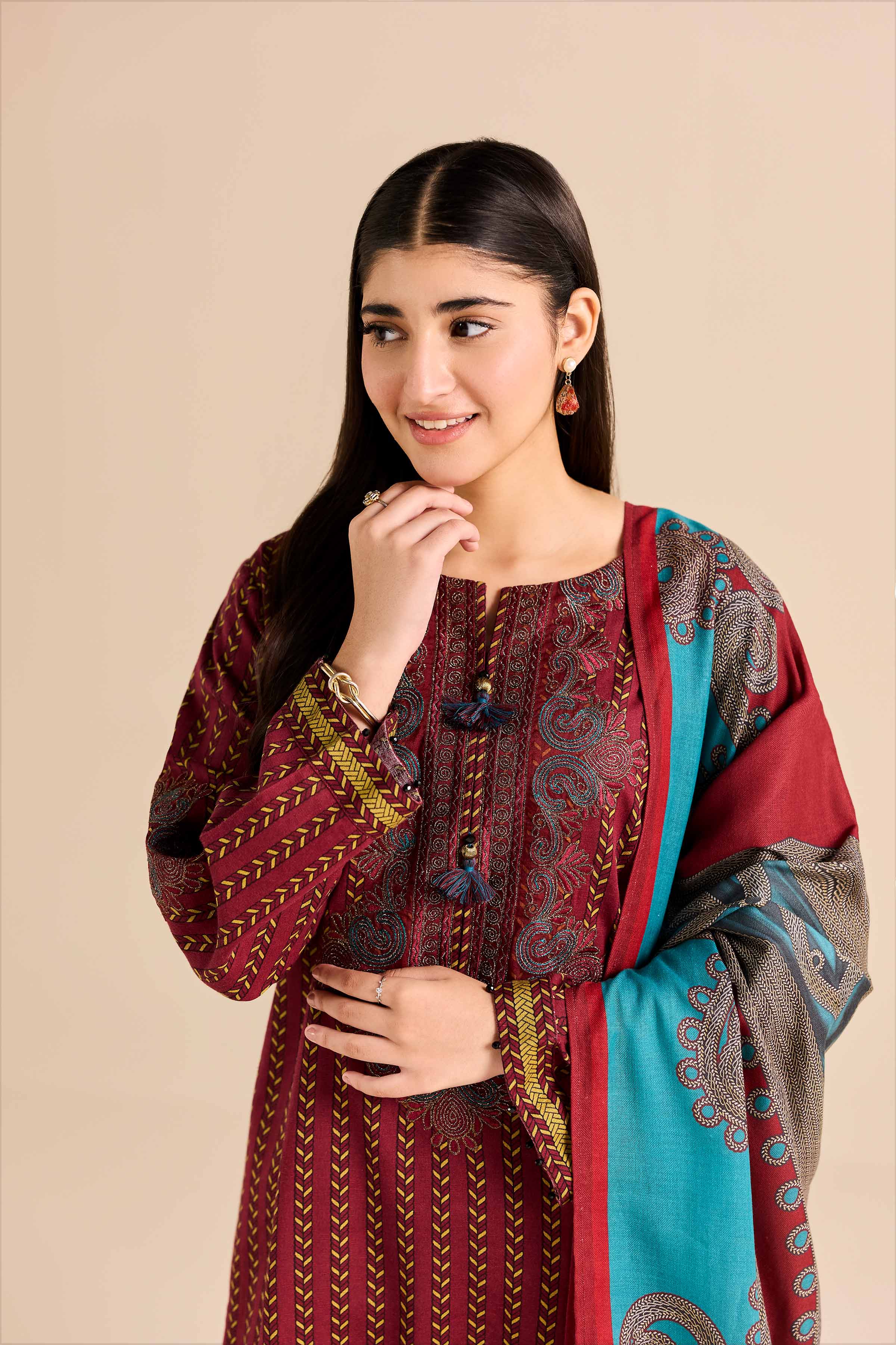 2 Piece - Printed Embroidered Suit - PW25-91