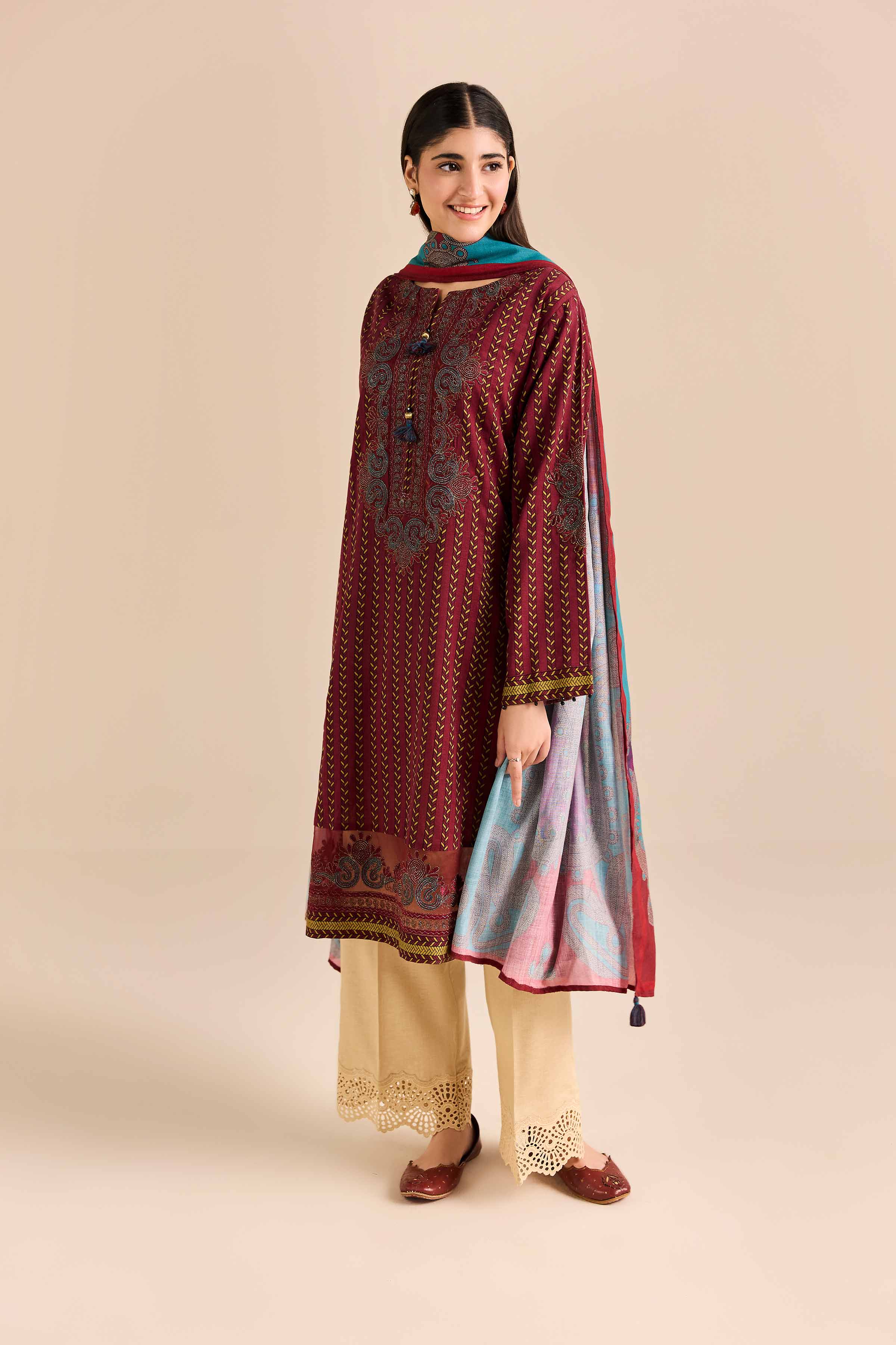 2 Piece - Printed Embroidered Suit - PW25-91