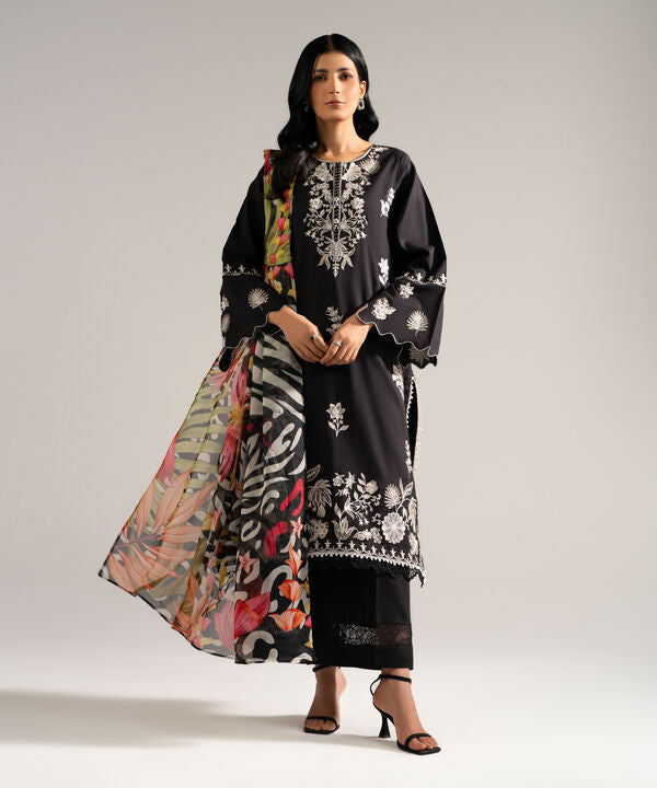 3 Piece - Embroidered Dobby Crepe Suit