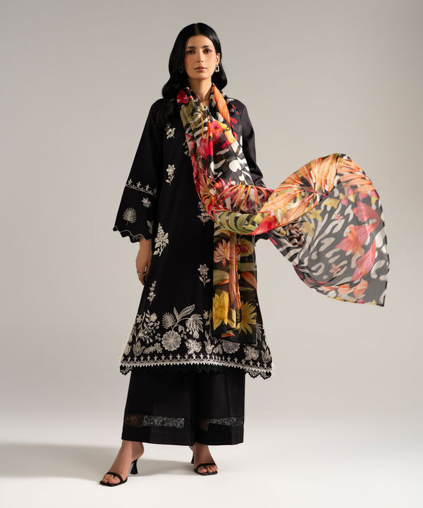 3 Piece - Embroidered Dobby Crepe Suit