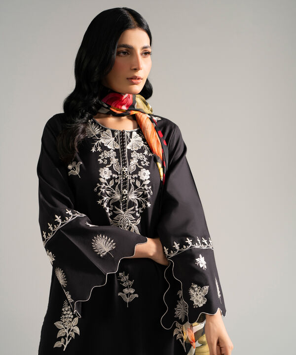 3 Piece - Embroidered Dobby Crepe Suit
