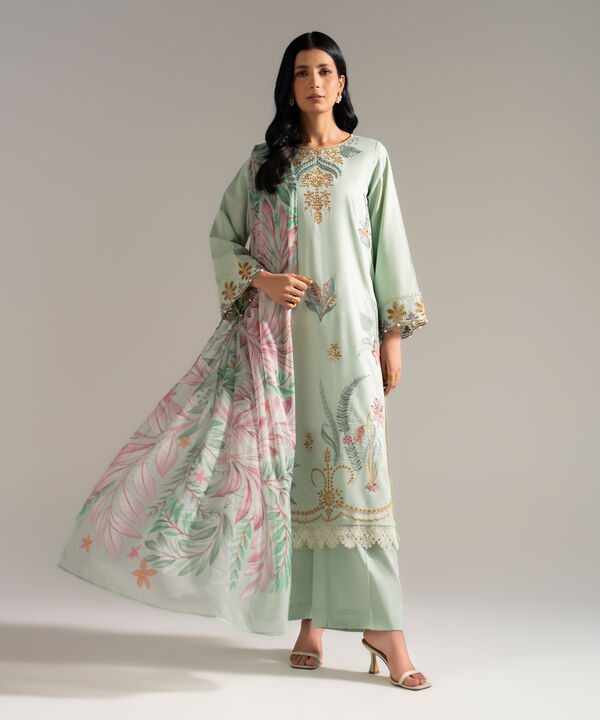 3 Piece - Embroidered Dobby Crepe Suit