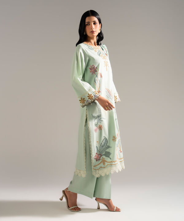 3 Piece - Embroidered Dobby Crepe Suit