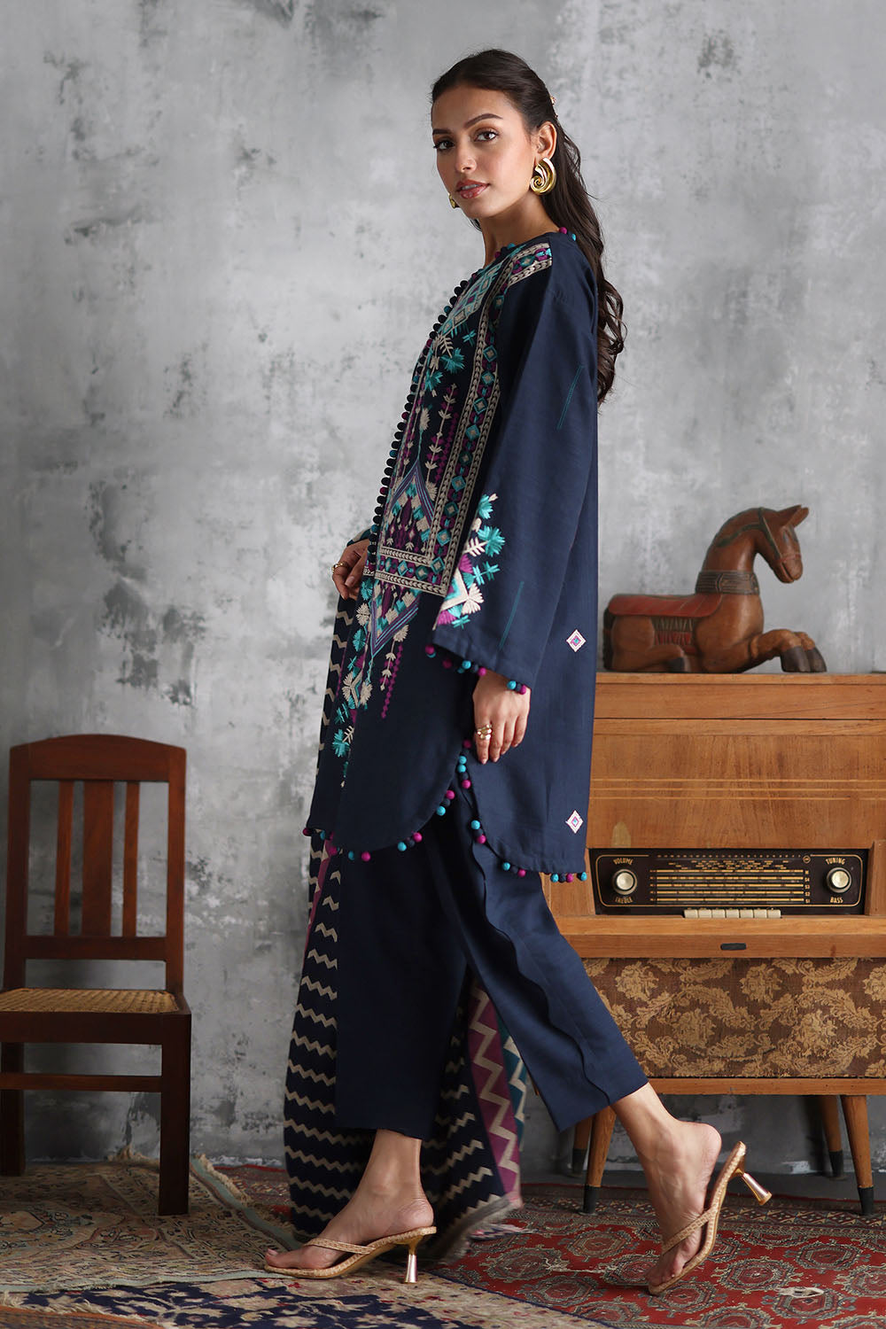 3 Piece Embroidered Khaddar Suit with Pashmina Jacquard Dupatta