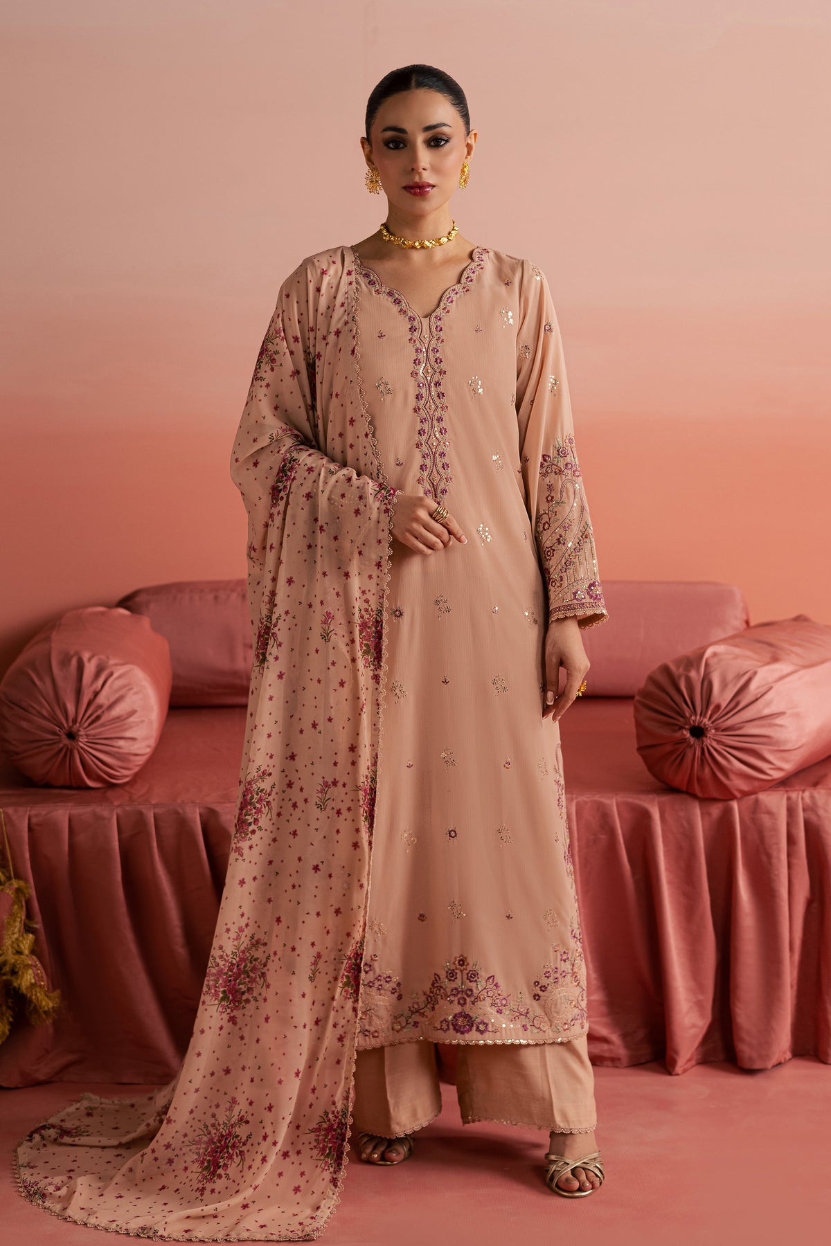 Peach Reem 3Pc - Festive Luxe Pret
