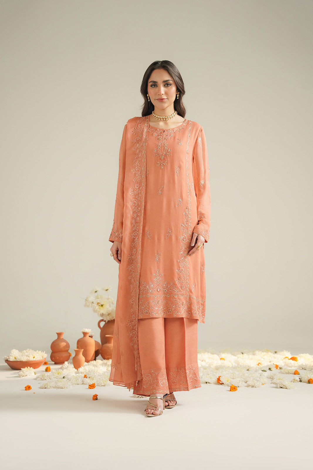 3 Piece Chiffon Embroidered Unstitched Suit (UF0039)