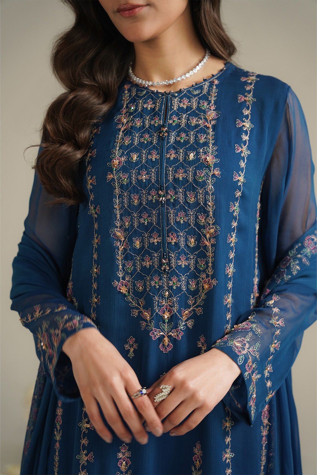 3 Piece Chiffon Embroidered Unstitched Suit (UF0038)