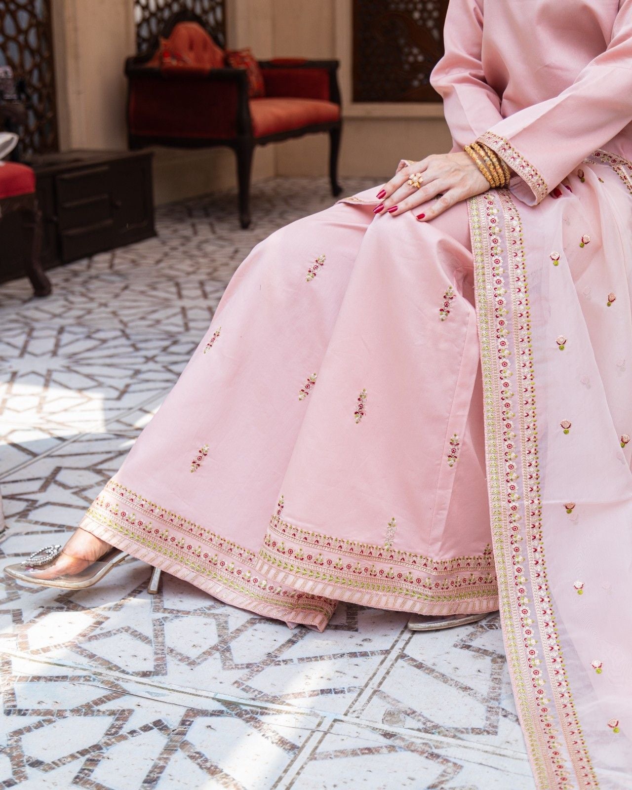 Pink Majesty Sharara Suit | Blush Pink Premium Lawn 3 Piece