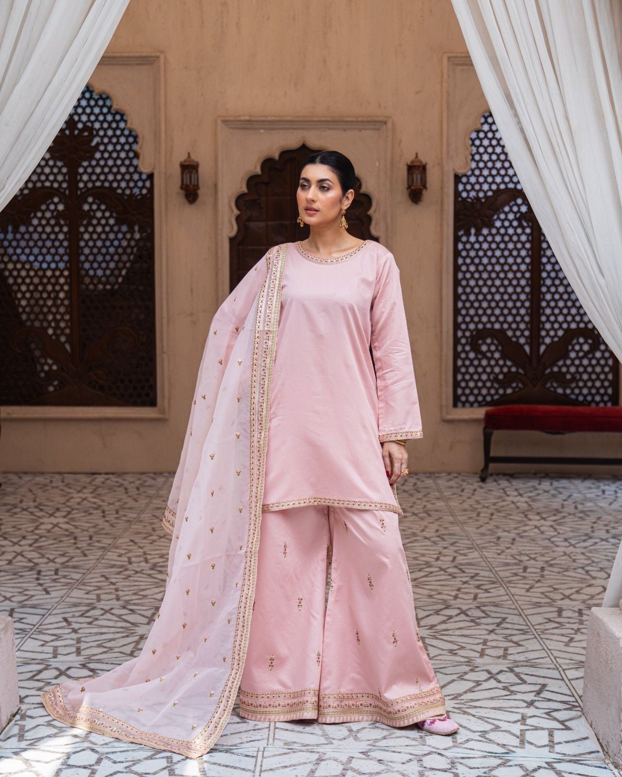 Pink Majesty Sharara Suit | Blush Pink Premium Lawn 3 Piece