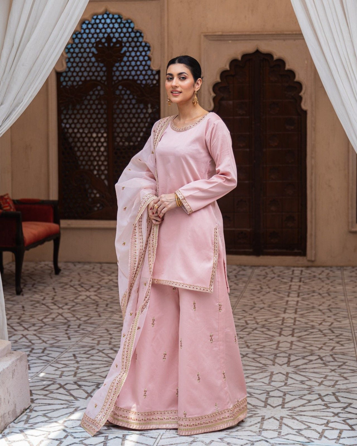 Pink Majesty Sharara Suit | Blush Pink Premium Lawn 3 Piece