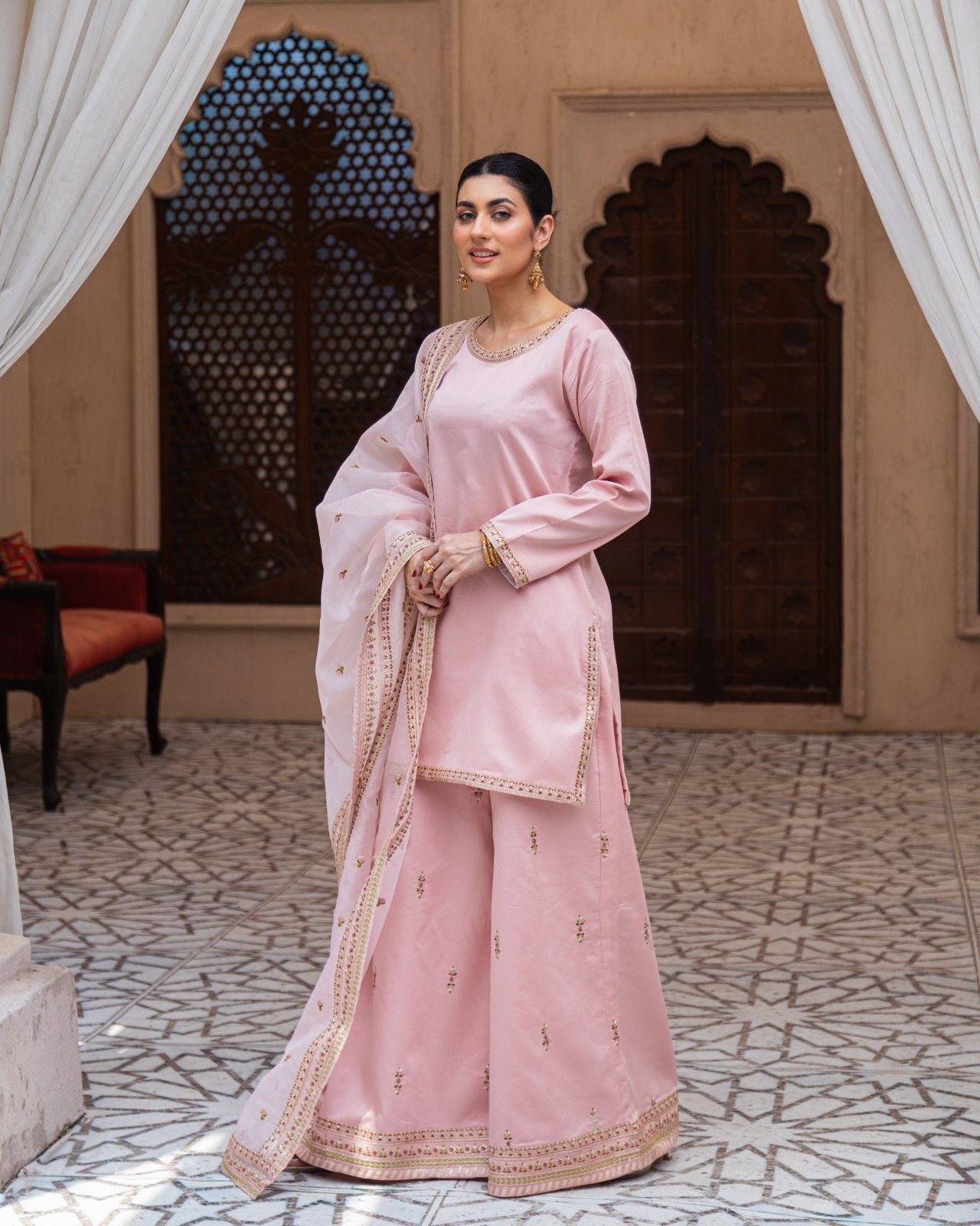 Pink Majesty Sharara Suit | Blush Pink Premium Lawn 3 Piece