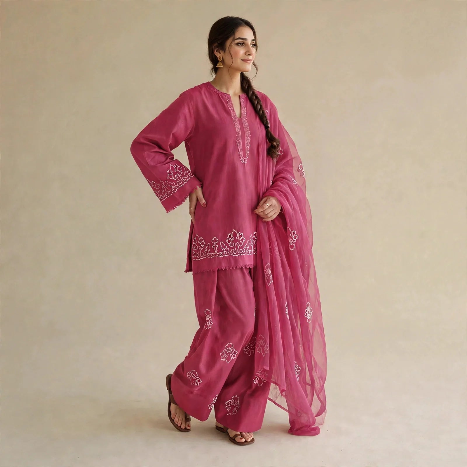 Pink Berry- Embroided 3 pieces suit for women