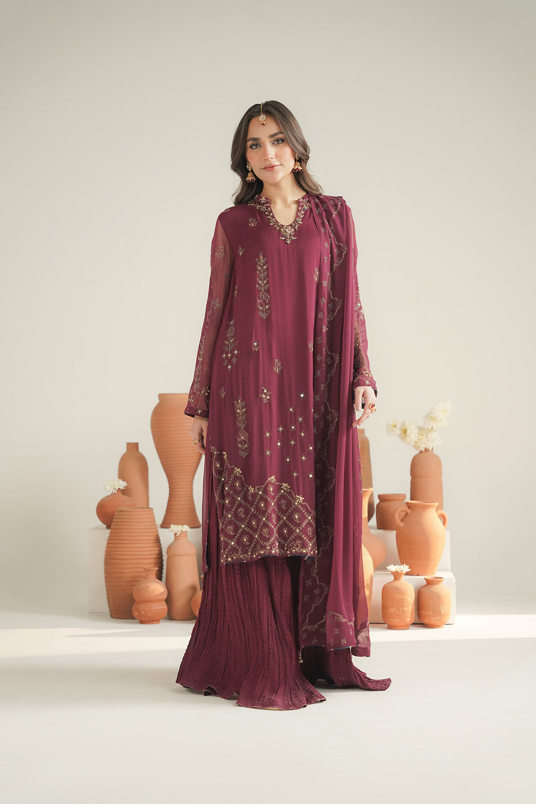 3 Piece Chiffon Embroidered Unstitched Suit (UF0034)