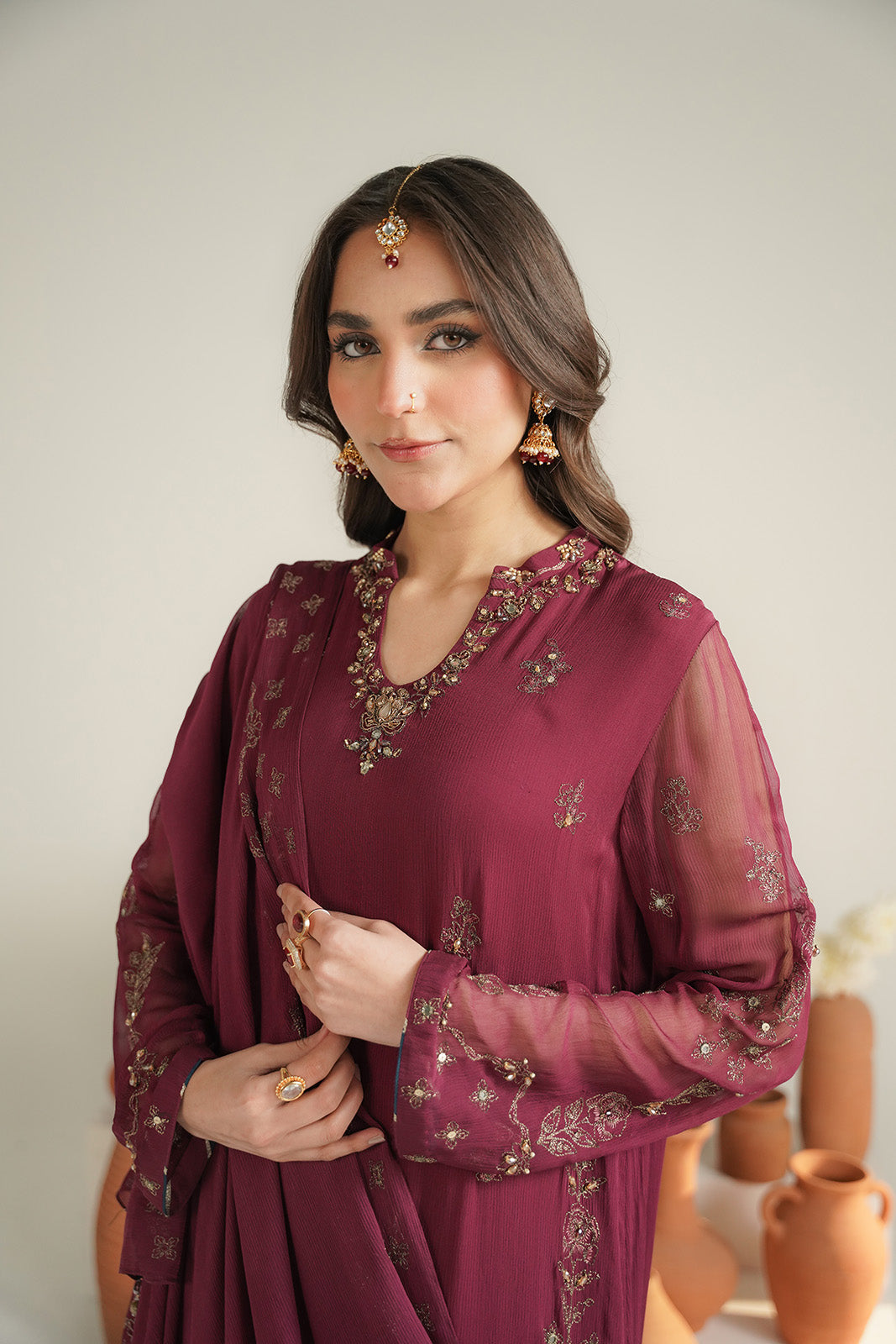 3 Piece Chiffon Embroidered Unstitched Suit (UF0034)