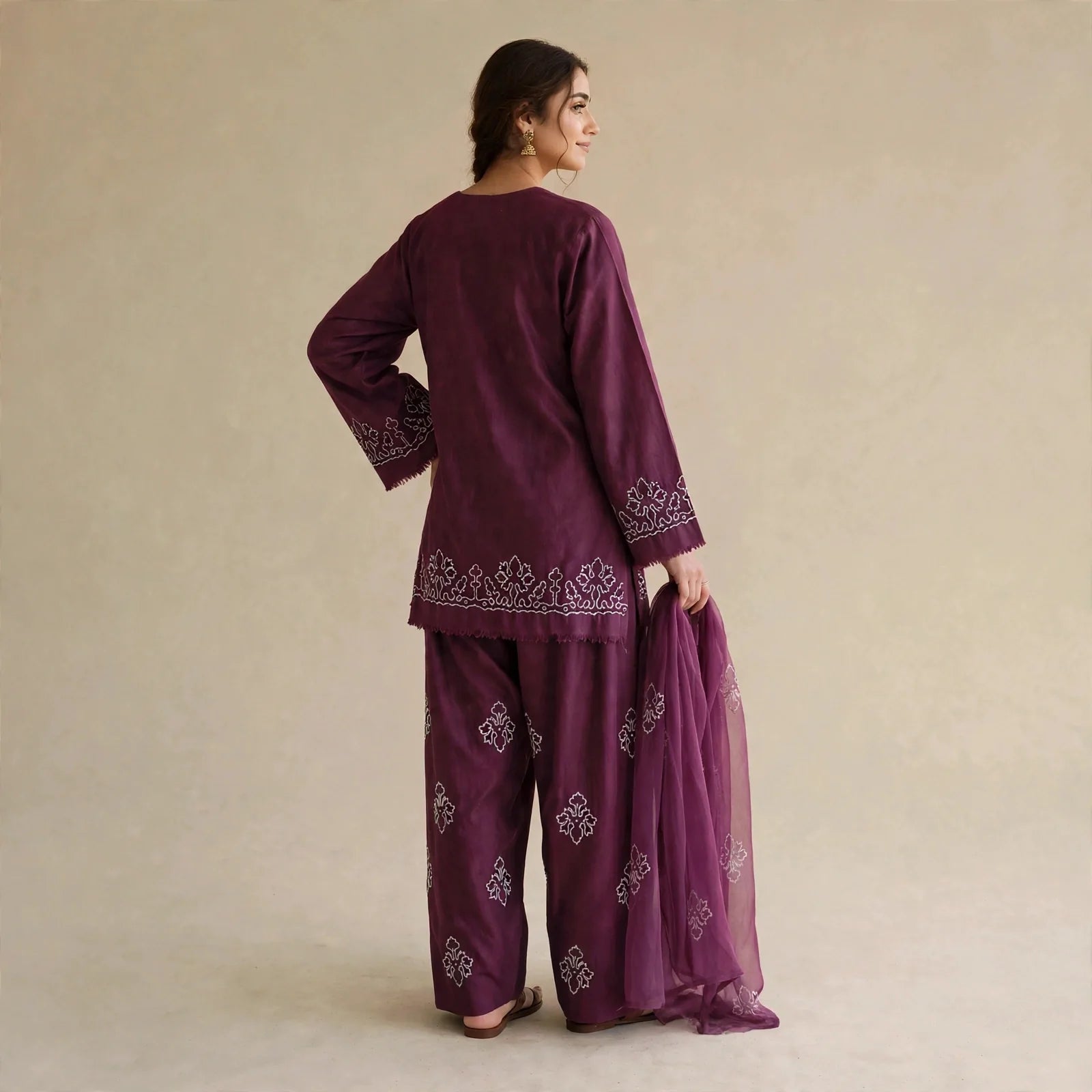 Plum Berry- Embroided 3 pieces suit for women