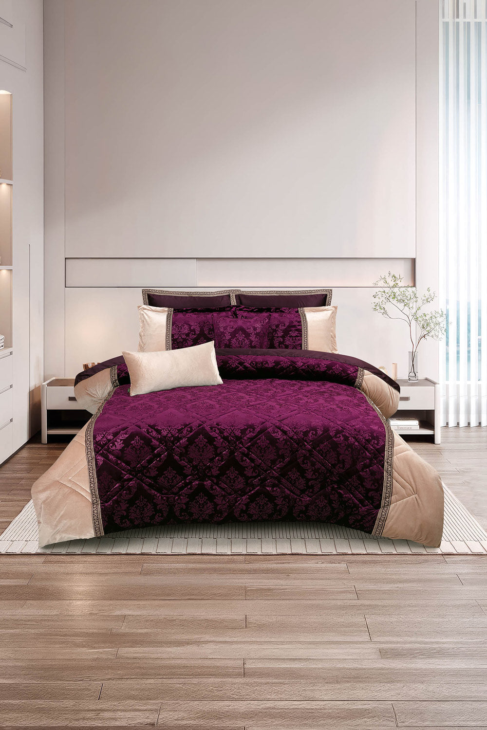 Pomegranate Velvet Embossed Comforter Set