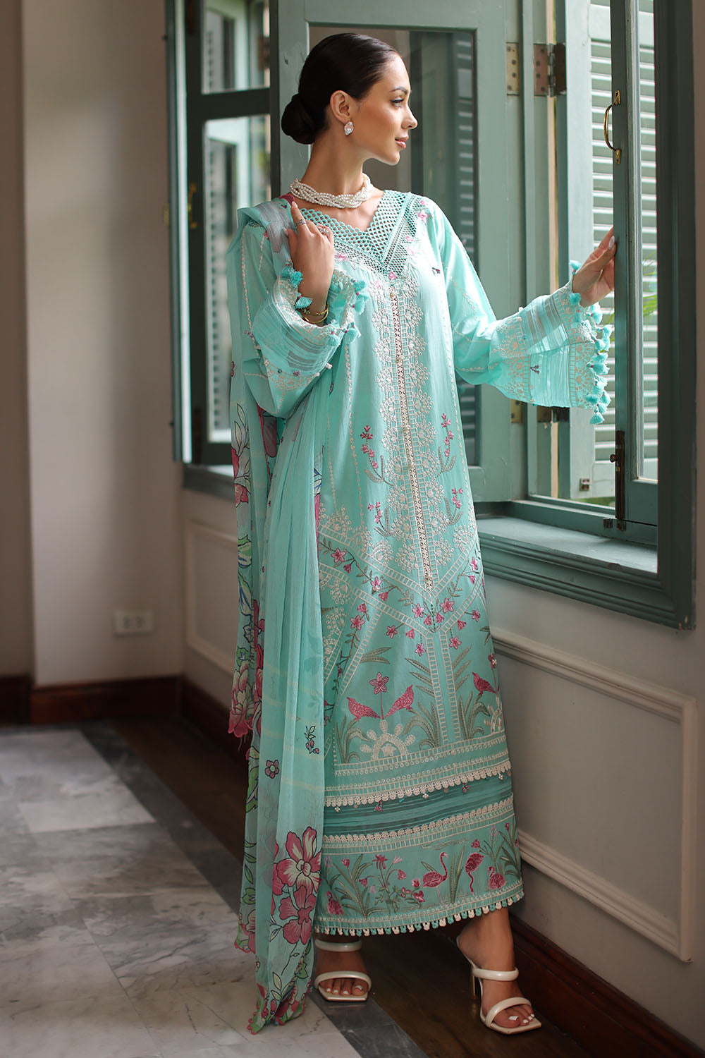 3 Piece Embroidered Lawn Suit with Chiffon Dupatta