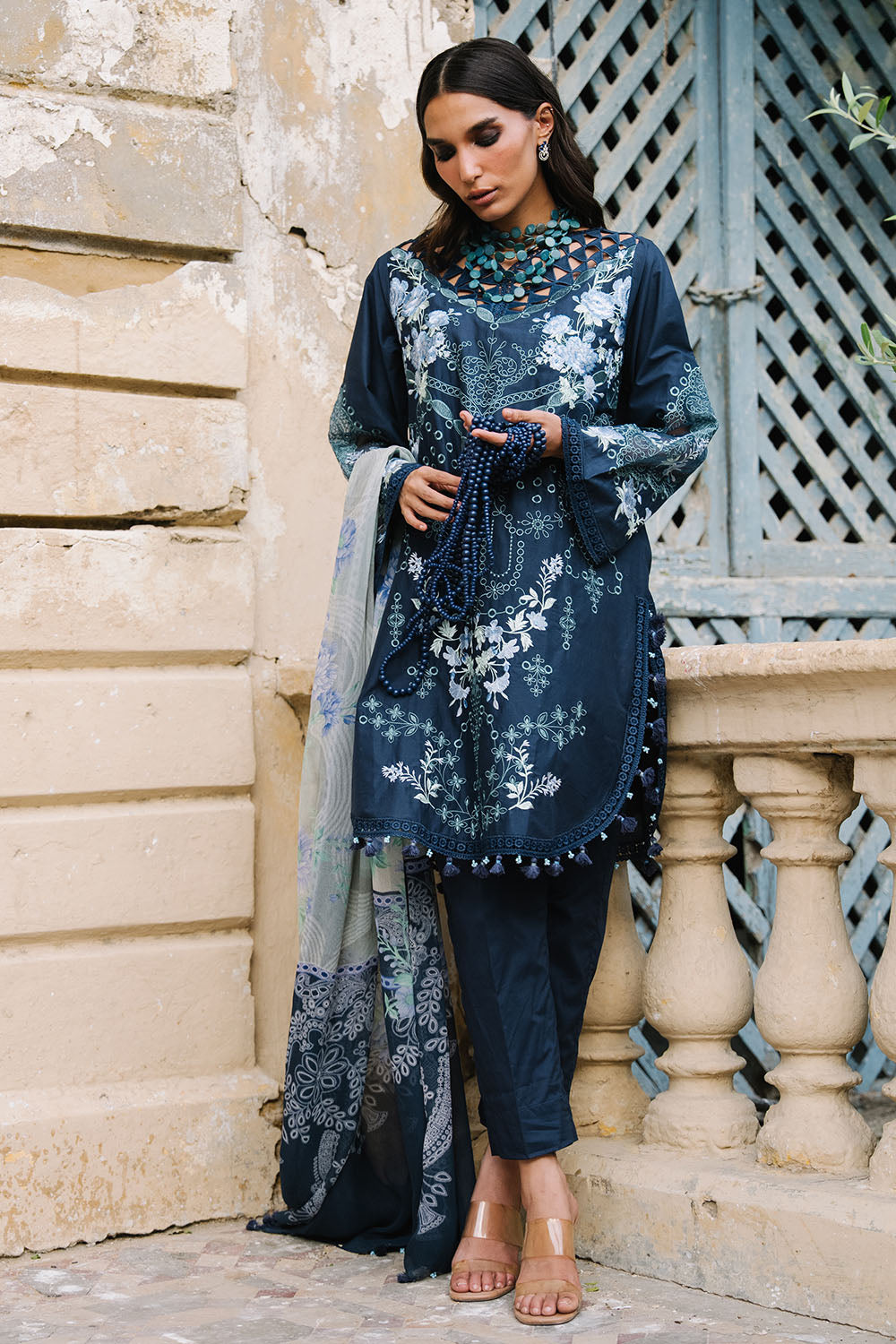 3 Piece Embroidered Lawn Suit with Lace and Printed Chiffon Dupatta