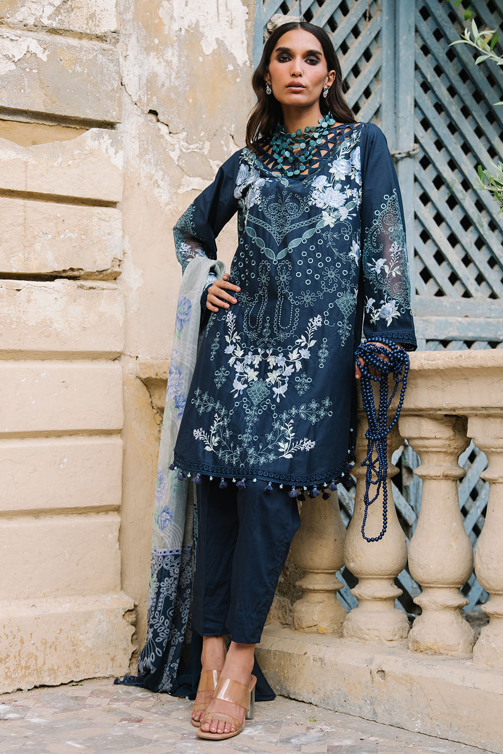 3 Piece Embroidered Lawn Suit with Lace and Printed Chiffon Dupatta