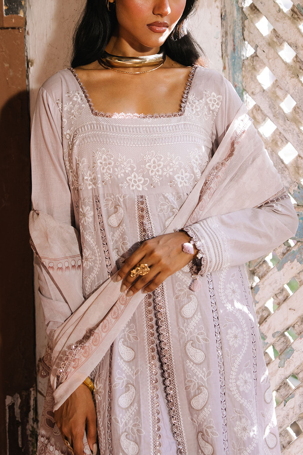 3 Piece Embroidered Lawn Suit with Borders and Printed Chiffon Dupatta