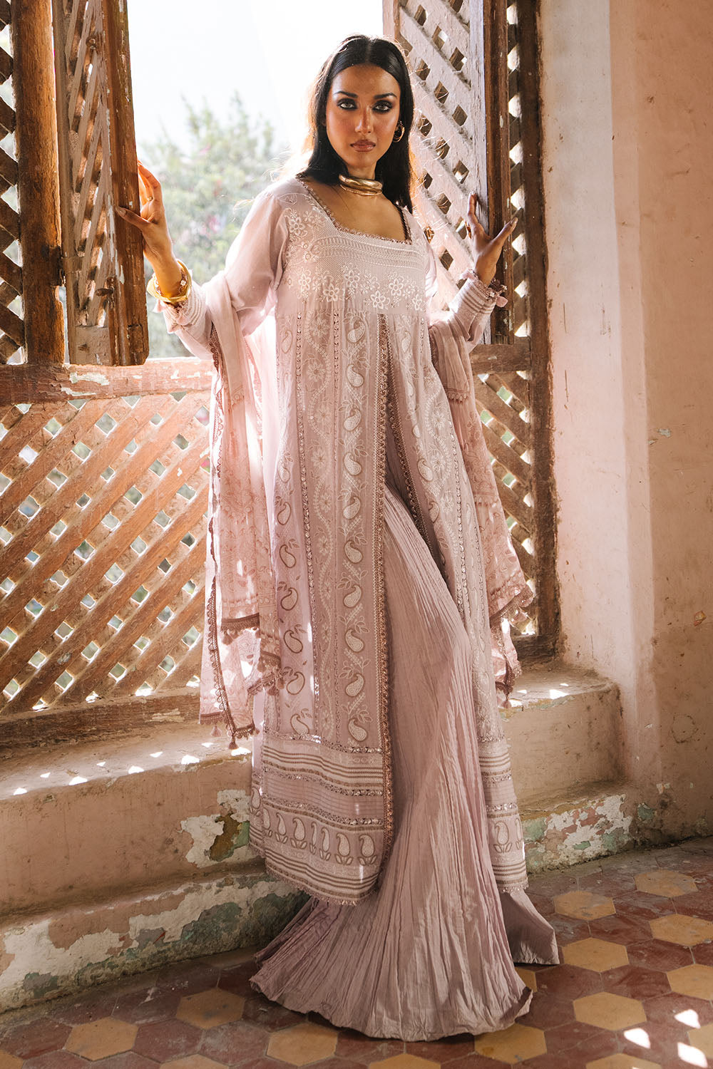 3 Piece Embroidered Lawn Suit with Borders and Printed Chiffon Dupatta