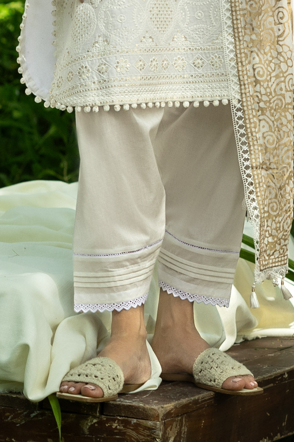 3 Piece Embroidered Lawn Suit and Gold Printed Chiffon Dupatta