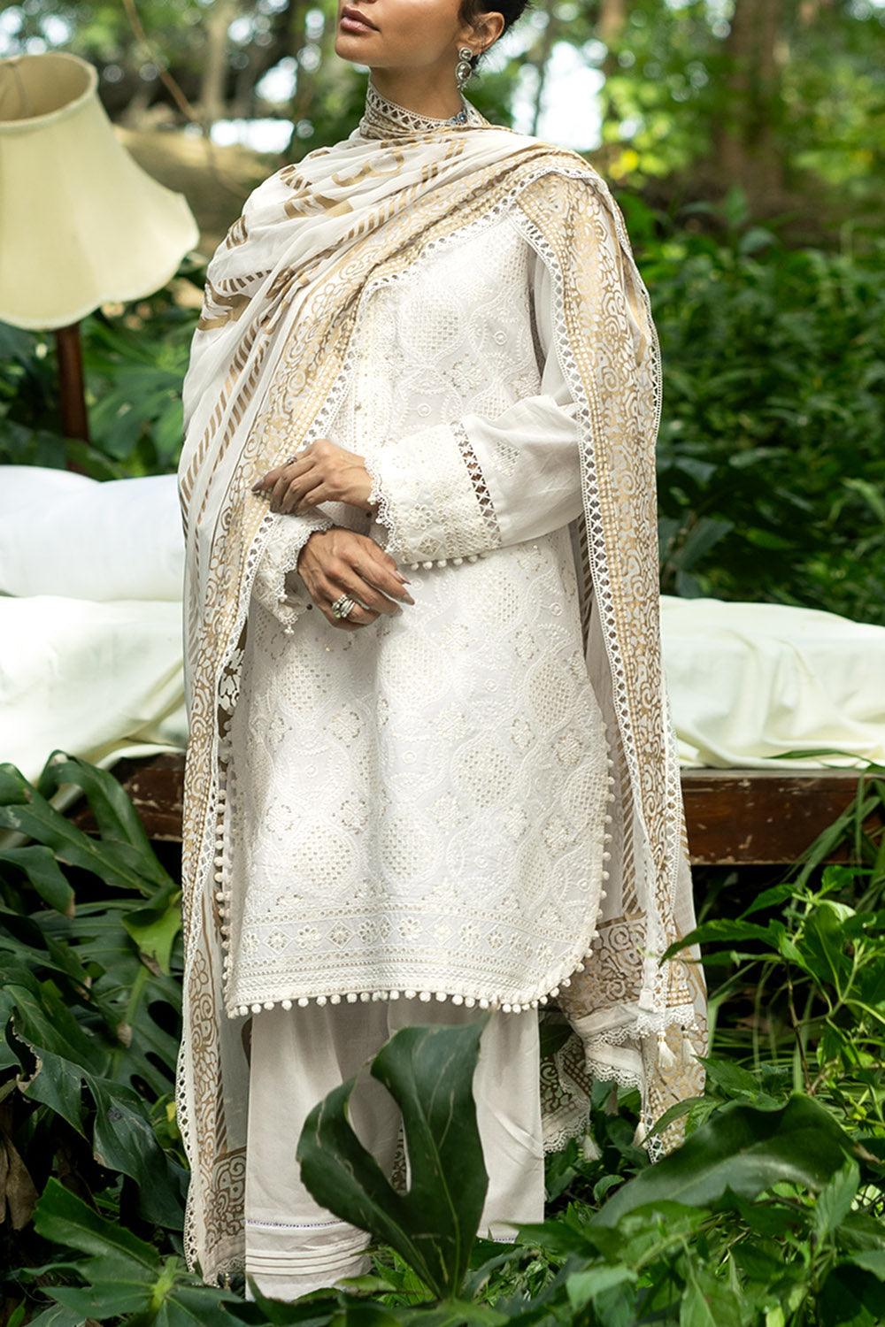 3 Piece Embroidered Lawn Suit and Gold Printed Chiffon Dupatta