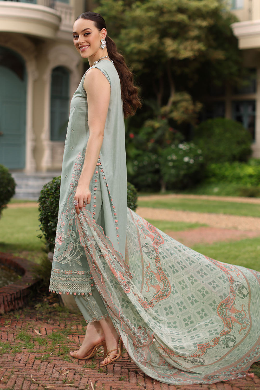 3 Piece Embroidered Lawn Suit with Chiffon Dupatta