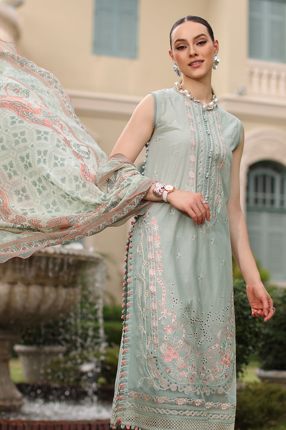 3 Piece Embroidered Lawn Suit with Chiffon Dupatta