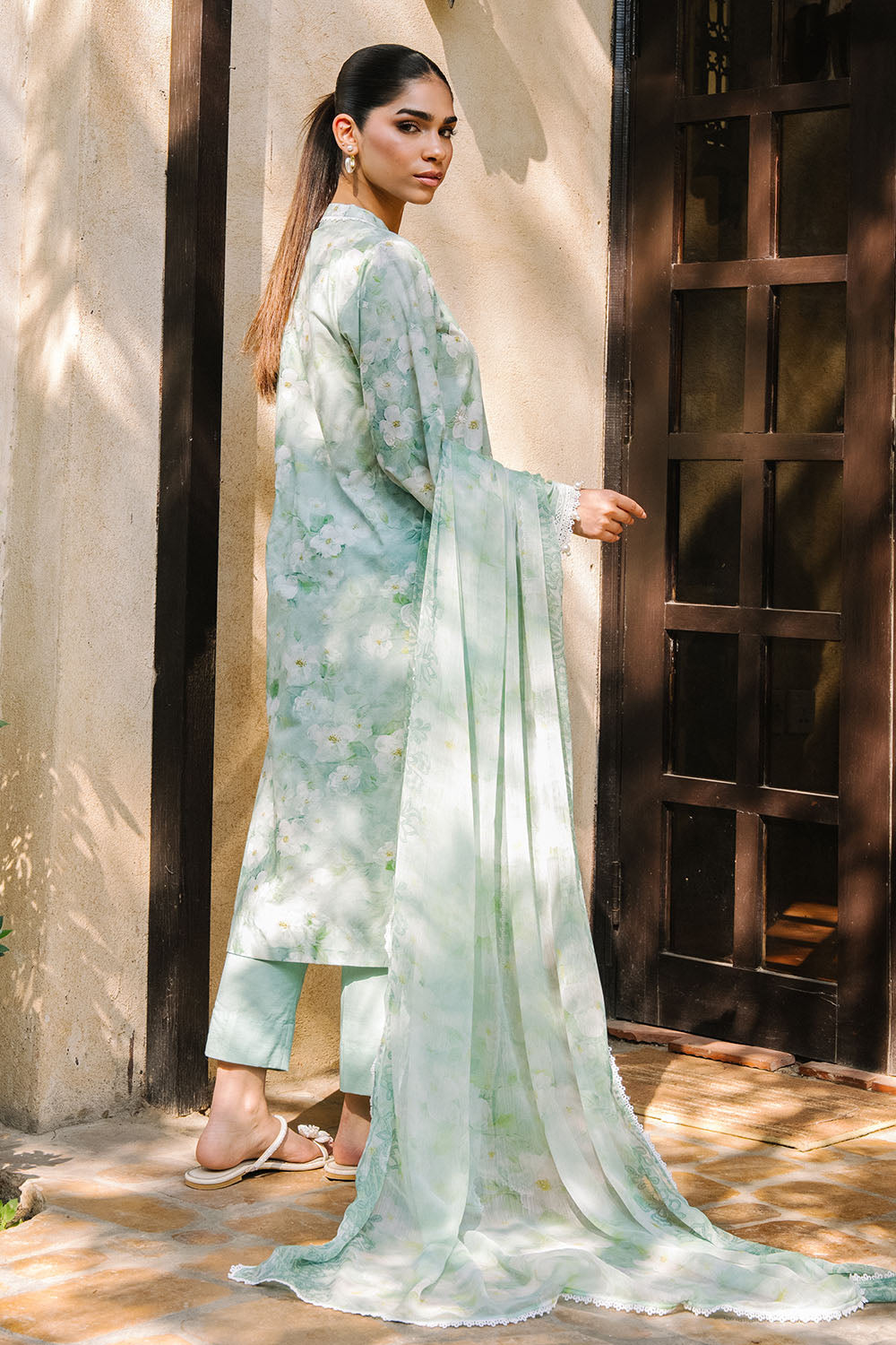 3 Piece Embroidered Printed Lawn Suit with Printed Chiffon Dupatta