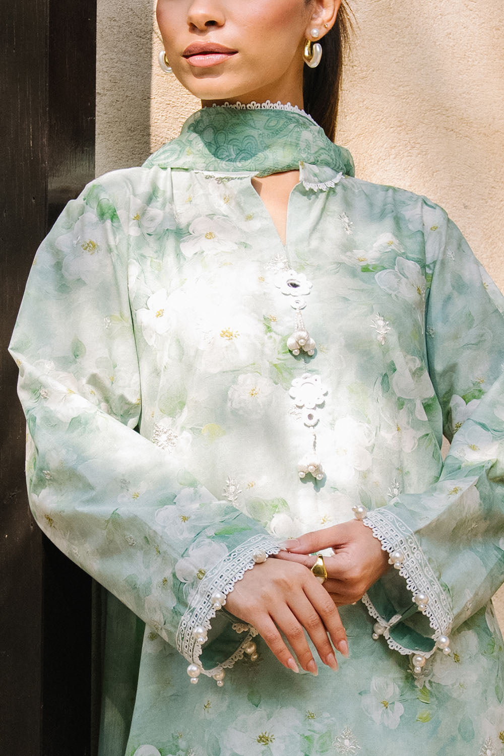 3 Piece Embroidered Printed Lawn Suit with Printed Chiffon Dupatta
