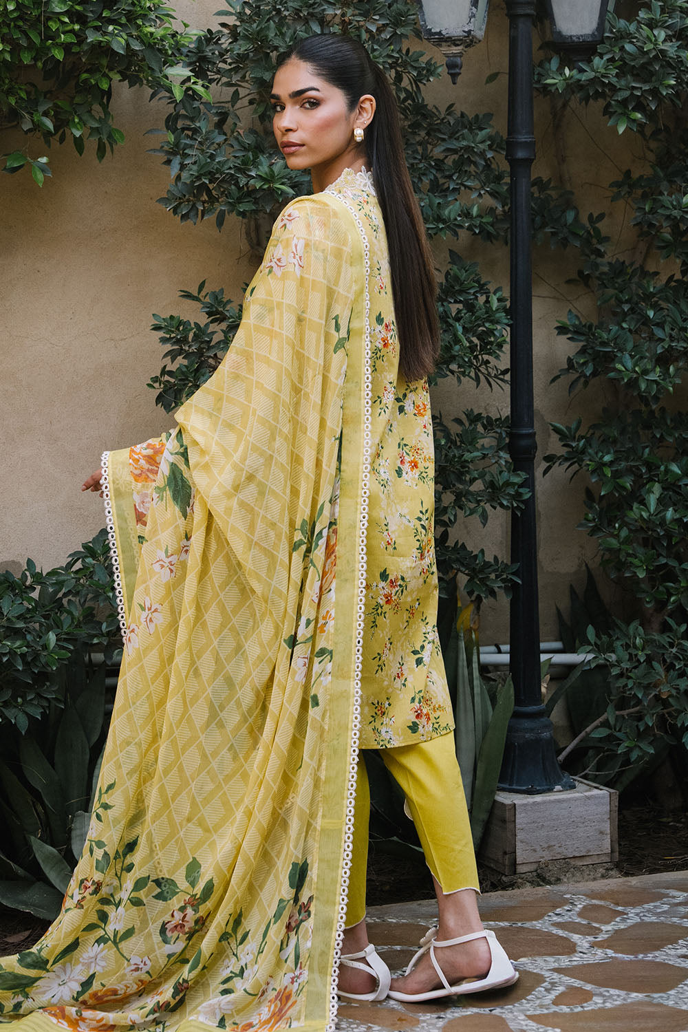 3 Piece Printed Lawn Suit with Printed Chiffon Dupatta and Embroidered Neckline
