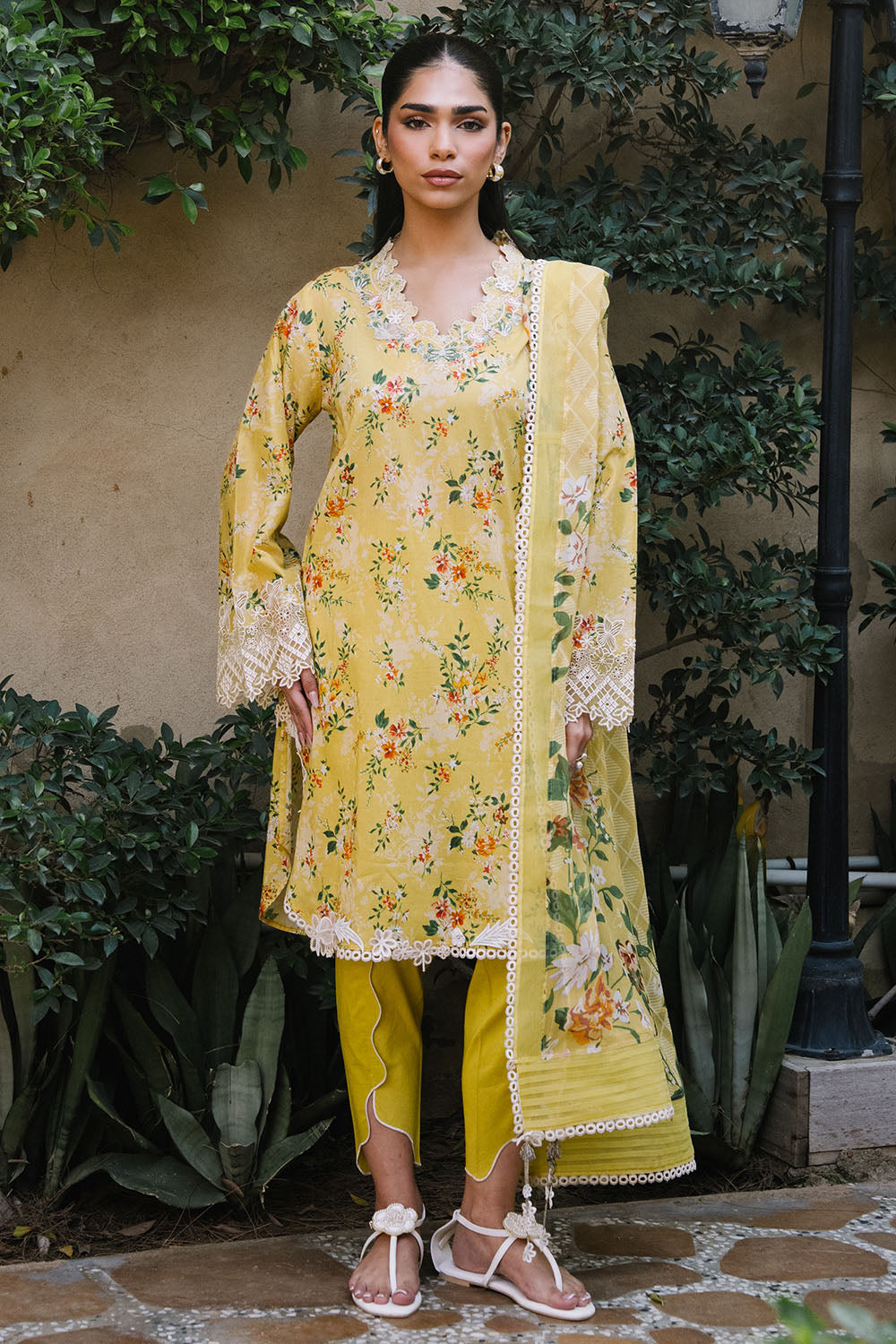 3 Piece Printed Lawn Suit with Printed Chiffon Dupatta and Embroidered Neckline