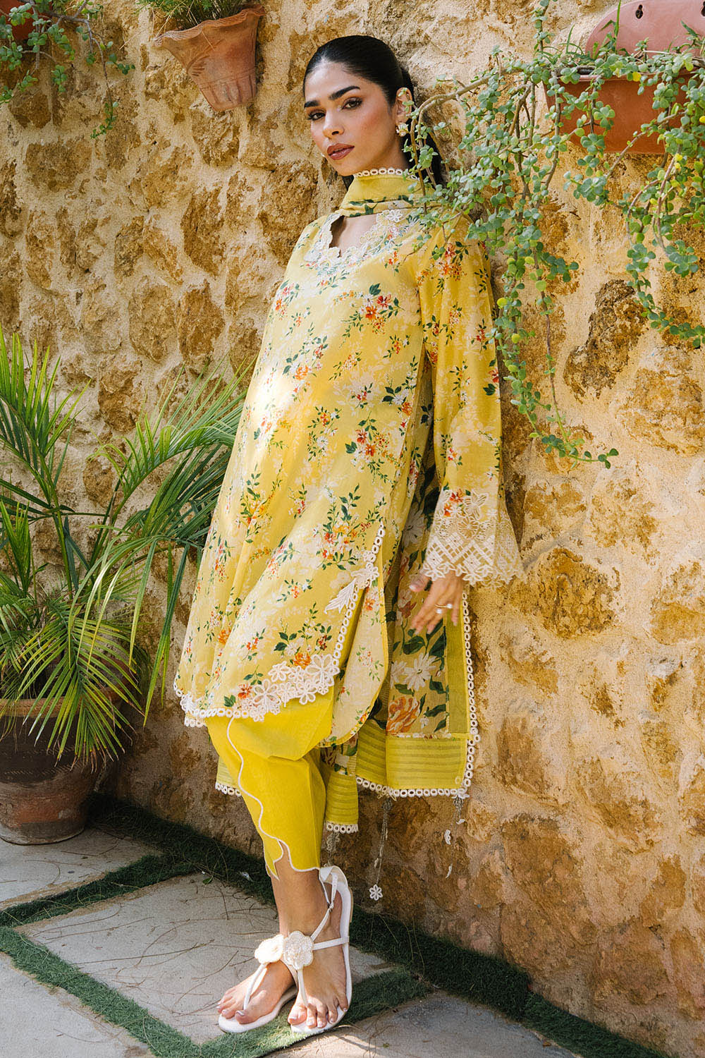 3 Piece Printed Lawn Suit with Printed Chiffon Dupatta and Embroidered Neckline