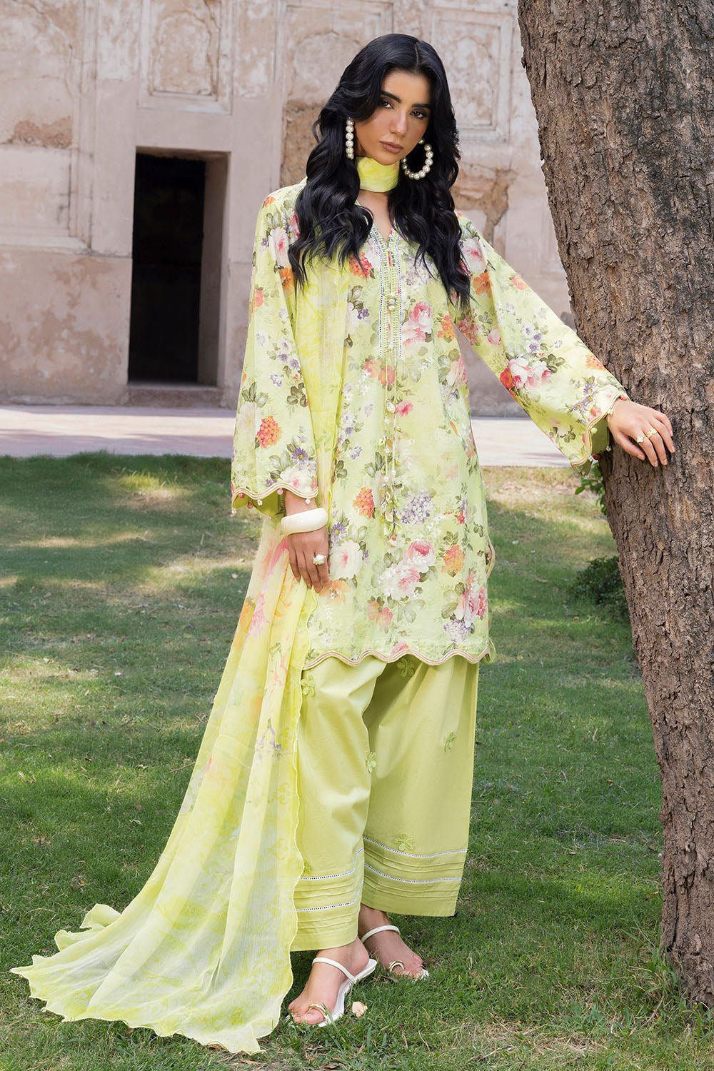 3 Piece Embroidered Printed Lawn Suit with Printed Chiffon Dupatta